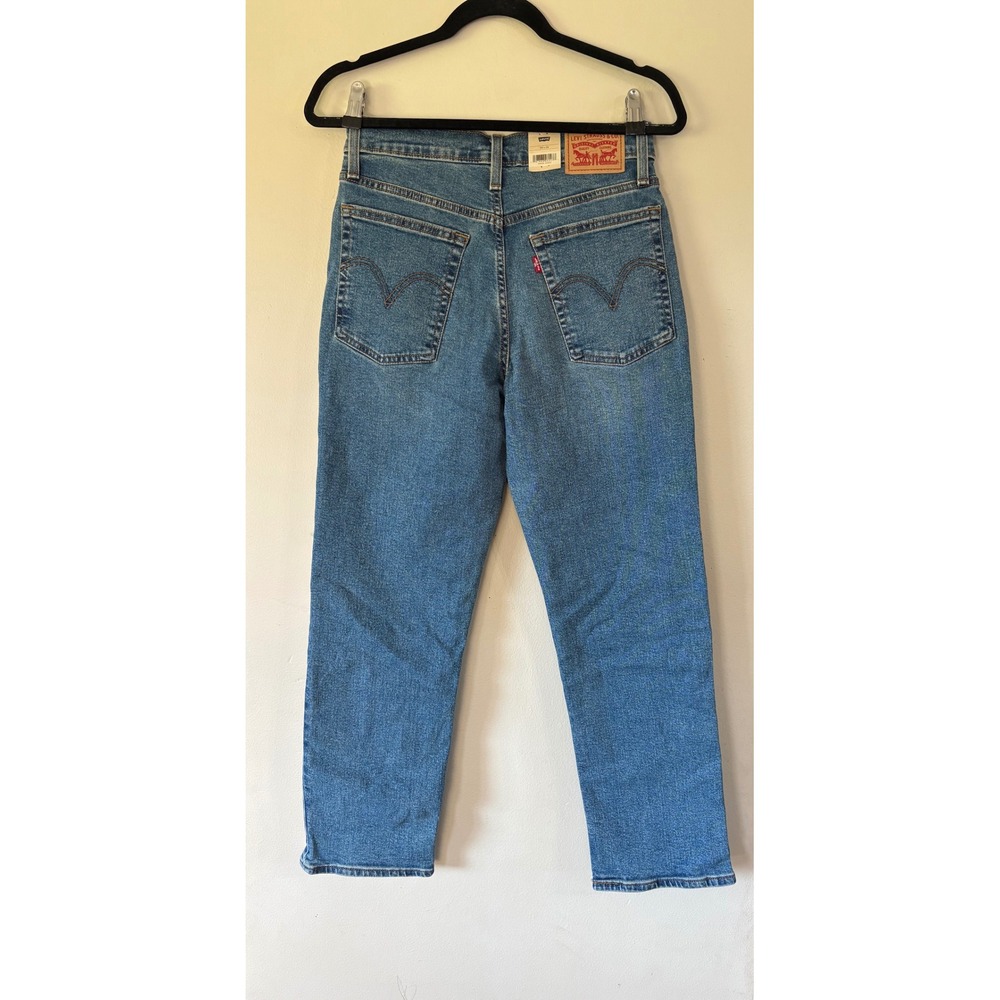 Levis Wedgie Straight High Rise Blue Denim Jeans 29x28 Medium Wash Button Fly - Picture 3 of 9